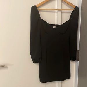 Aritzia Wilfred Black long sleeve mini dress with sweetheart neckline